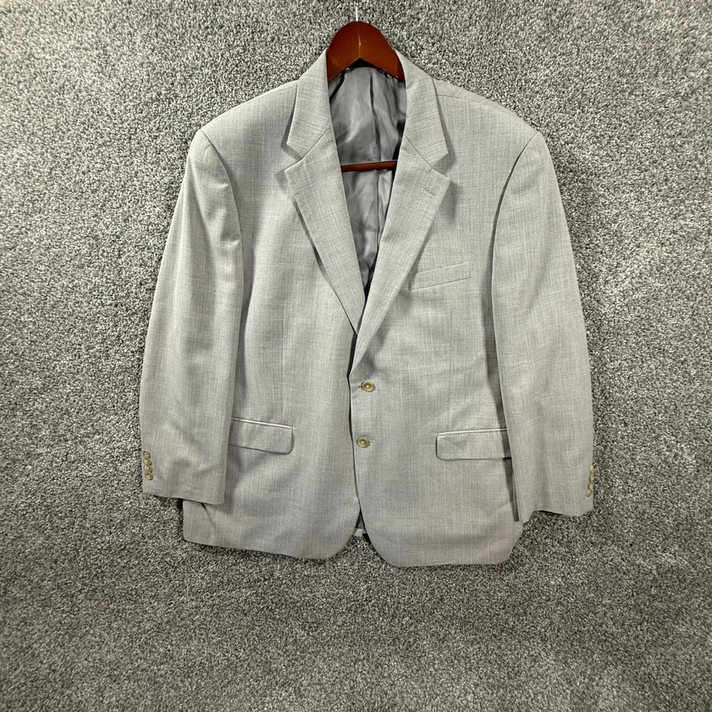 Chaps Mens Light Gray Sharkskin Two Button Blazer Sport Coat 48R